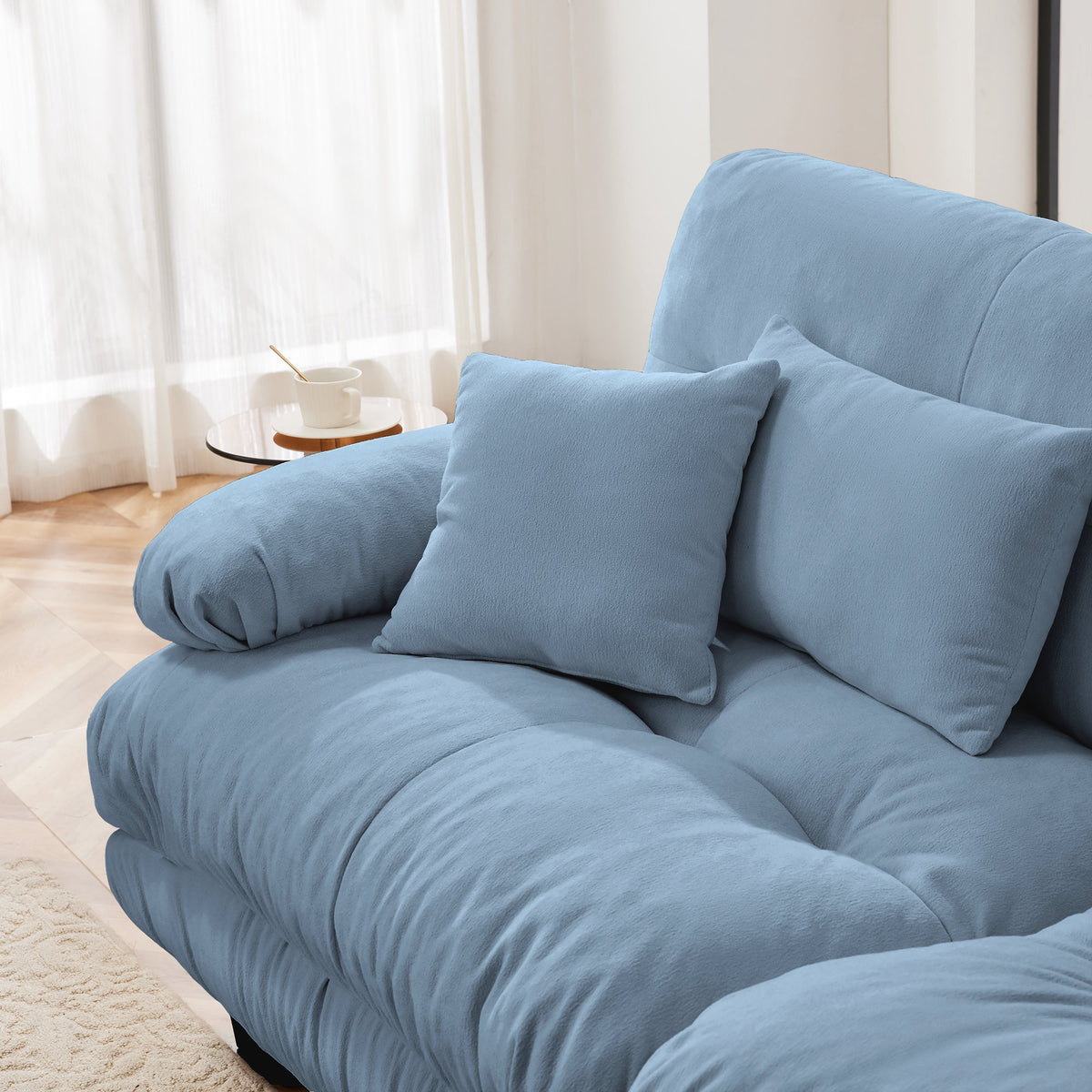 Cloud Couch 2 Seater Sofa, Chenille 2 - Seat sofa with 2 Lumbar pillows and 2 throw pillows, Chenille Blue