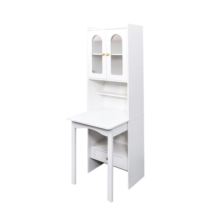 Fold-Out Convertible Writing Table, Desk Cabinet with shelf and drawer Multi-Function Home Office Workstation