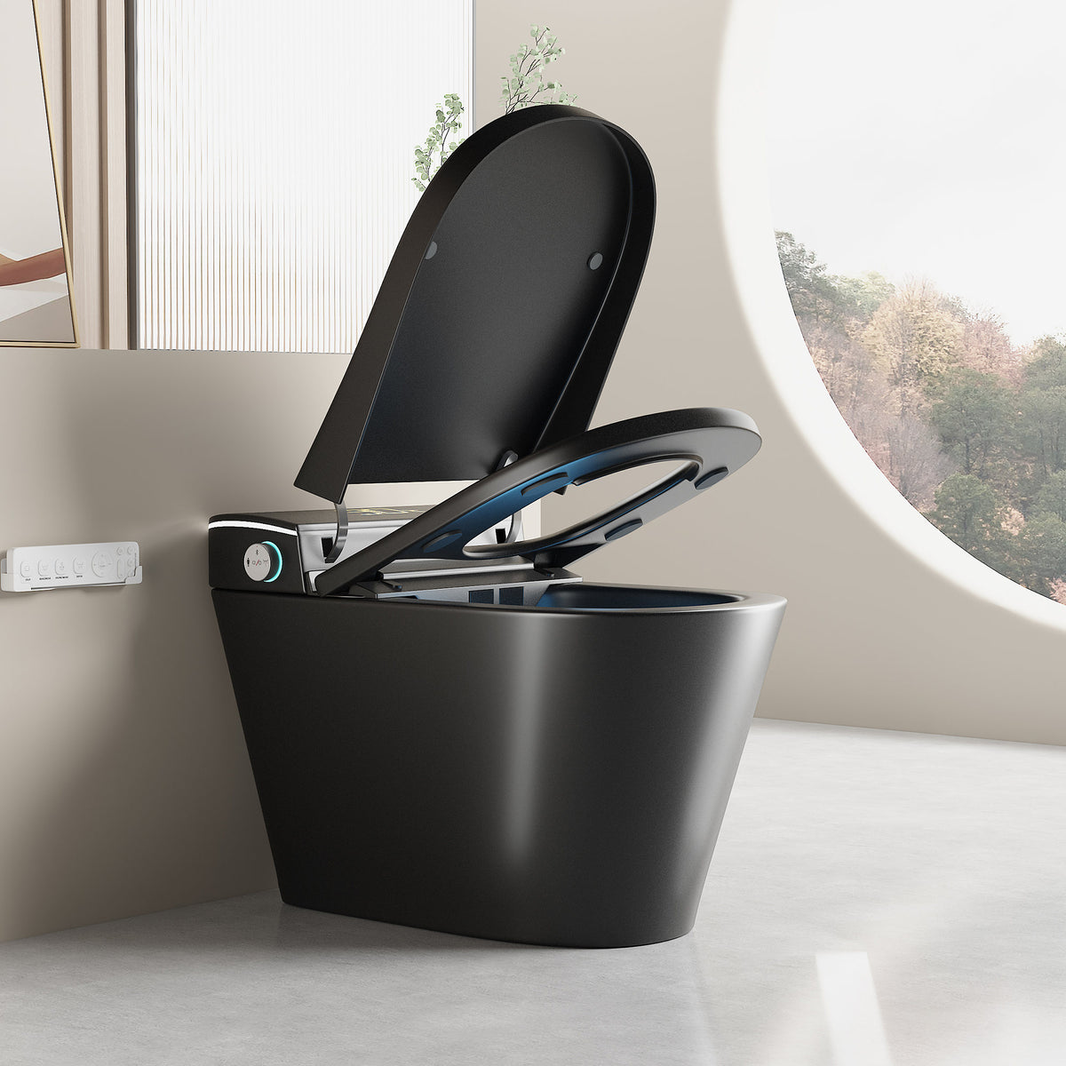 Smart Bidet Toilet with Auto Open/Close Seat, Warm Water Wash, Heated Seat, and Dryer in Black Ceramic, One-Piece Design