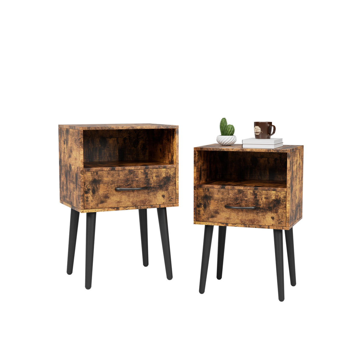 Two Sets of Nightstand,Modern Bedside Table with Storage Drawer and Open Wood Shelf, for Living Room, Bedroom and Small Spaces, Accent Night Stand, Easy Assembly
