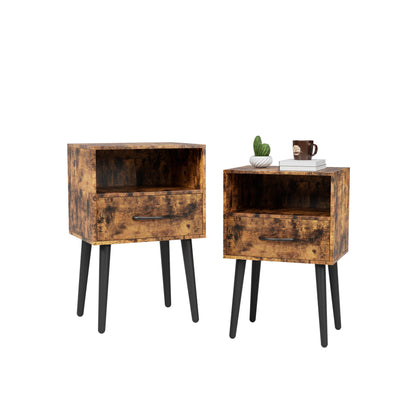 Two Sets of Nightstand,Modern Bedside Table with Storage Drawer and Open Wood Shelf, for Living Room, Bedroom and Small Spaces, Accent Night Stand, Easy Assembly