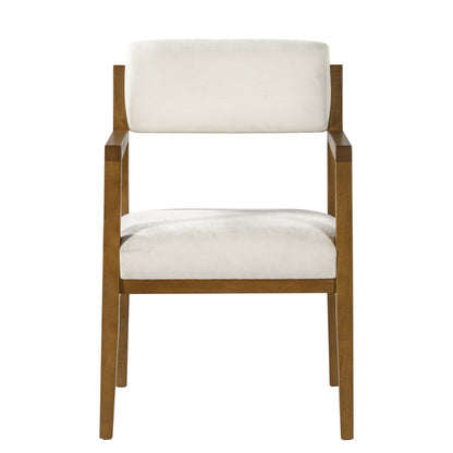 Rubber Wood Dining Chairs, Upholstered Fabric Armchairs(Set of 2),Natural wood + Beige fabric
