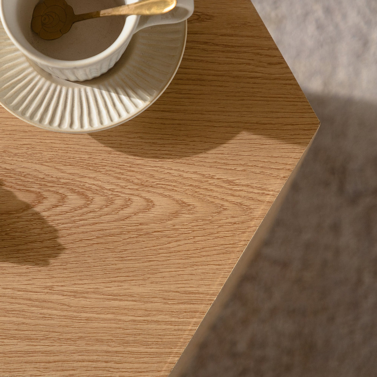 Hexagon MDF Coffee Table - Nature Wood Grain Sticker Side Table, Modern Fully Assembled End Table for Small Spaces (Living Room/Bedroom, 15.75"×13.58"×18.9")