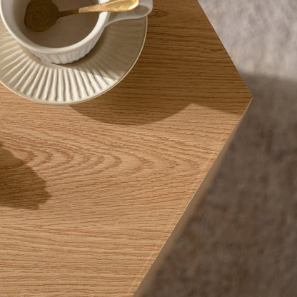 Hexagon MDF Coffee Table - Nature Wood Grain Sticker Side Table, Modern Fully Assembled End Table for Small Spaces (Living Room/Bedroom, 15.75"×13.58"×18.9")