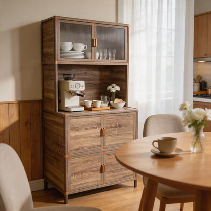 Tall Storage Cabinet, 31.50" W x 19.69" D x 65.75" H, Freestanding Indoor & Outdoor Storage Cabinet with Ribbed Acrylic Doors, 6-Door Utility Cabinet for Kitchen, Entryway, Patio & Garage