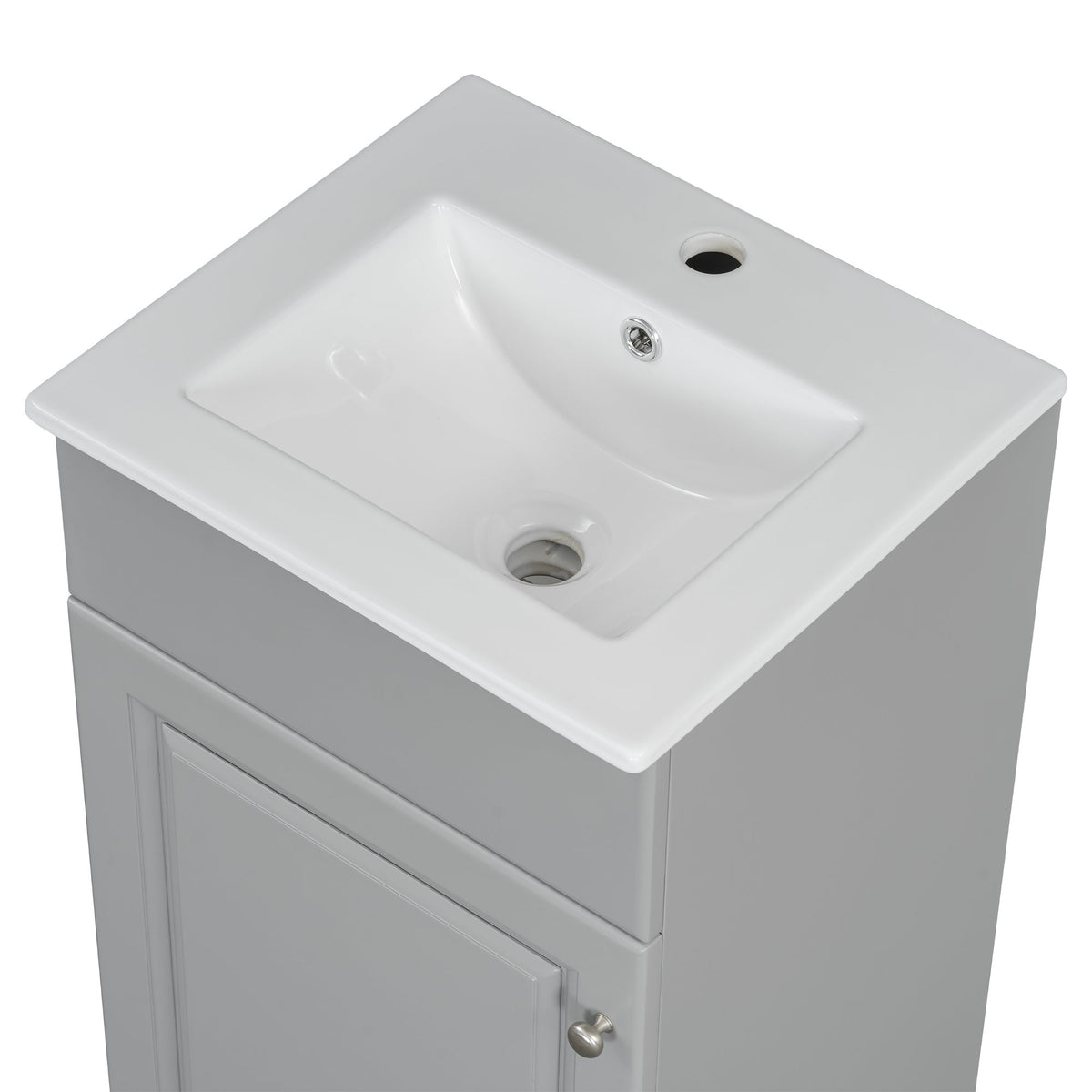 [Video] 18" Bathroom Vanity with Sink, Vanity Cabinet with Door Shelf and Adjustable Shelf, Grey