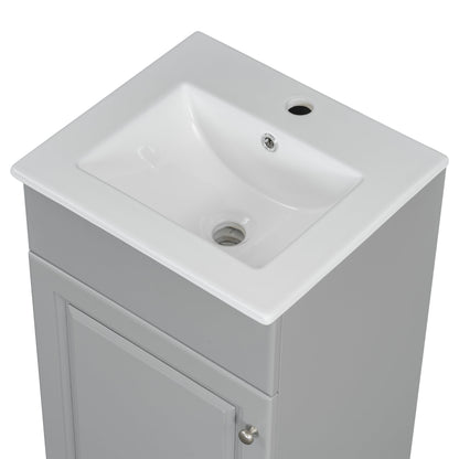 [Video] 18" Bathroom Vanity with Sink, Vanity Cabinet with Door Shelf and Adjustable Shelf, Grey