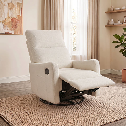 Manual Swivel Rocker Recliner Chair, 360° Swivel Rocker Chair for Adults, Small Rocking Recliner for Small Spaces, Upholstered Fabric Glider Recliner Nursery,Living Room Chair,Theater Seating(Beige)