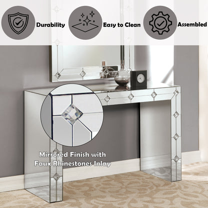 Hessa Mirrored & Faux Rhinestone Console Table (Assembled)