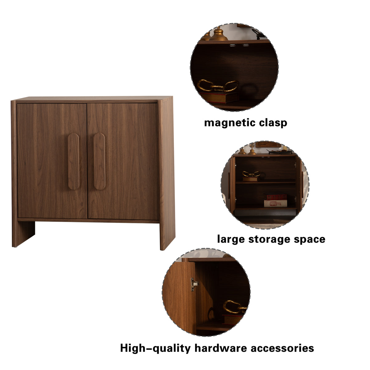Wood MDF Sideboard Buffet Cabinet, Walnut Brown 2 Door Storage Credenza with Adjustable Shelf, Magnetic Soft Close Door Accent Cabinet for Entryway Living Room Hallway