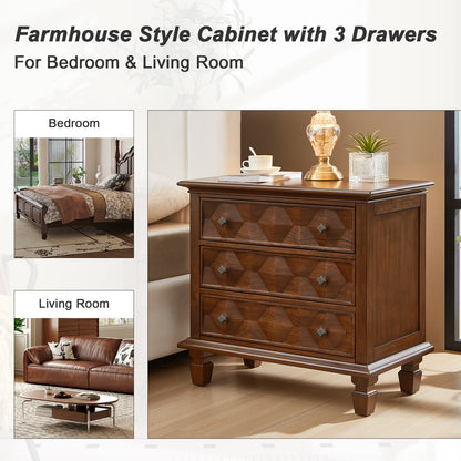 Farmhouse Nightstand with Charging Station, 3-Drawer Engineered Wood Storage Cabinet, Bedside Table for Bedroom