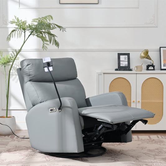 270° Power Swivel Rocker Recliner Chair, Electric Glider Reclining Sofa with USB Ports, Power Swivel Glider, Rocking Chair Nursery Recliners for Living Room Bedroom(Blue-gray)