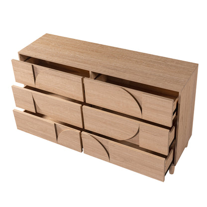 Mid Century 6-Drawer Dresser for Bedroom, 55" Wide Modern Chest of Drawers, TV Stand for Living Room, Solid Wood legs,Vanity Desk, Closet Storage, Drawers Organizer Furniture, Hallway,Light Oak