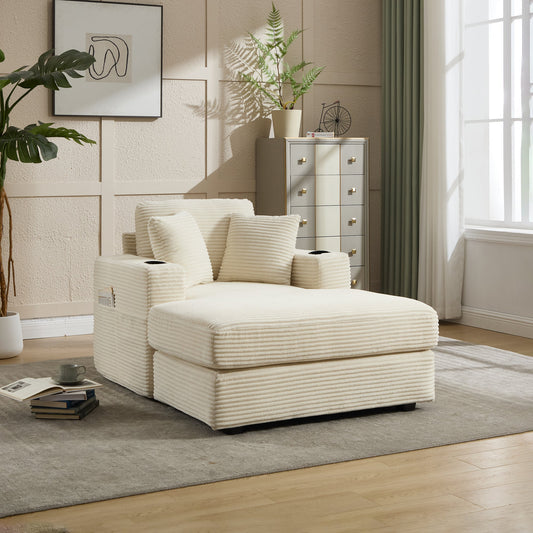 [New]Corduroy Upholstered Chaise Lounge Sofa,Magazine bag,Detachable Cushions Deep Seat for Living Room Office,3 colour
