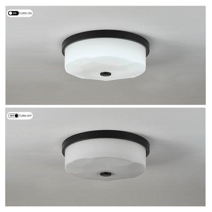Wavy White Shade LED Flush Mount Ceiling Light 12.2 Inch, Dimmable with Remote Control, Black Rim Indoor Lamp for Entry Kitchen Bedroom