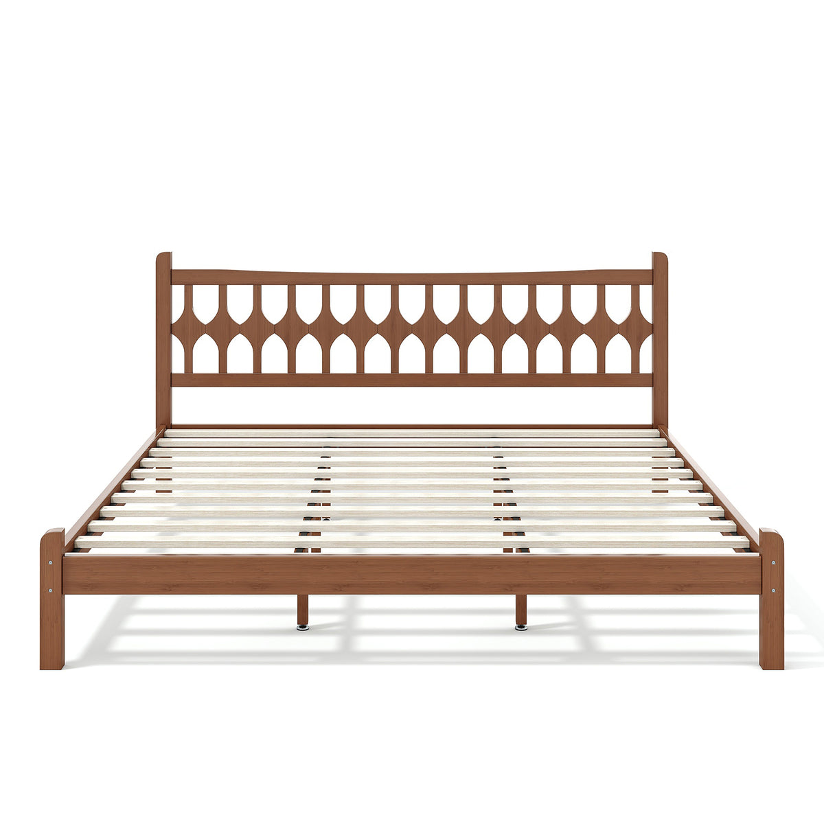 King Size Bamboo Platform Bed with Diamond-shaped headboard, Solid Bamboo-made Bed Frame with Support Slats, for Bedroom, Guest Rooms, Brown
