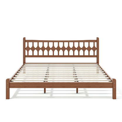 King Size Bamboo Platform Bed with Diamond-shaped headboard, Solid Bamboo-made Bed Frame with Support Slats, for Bedroom, Guest Rooms, Brown