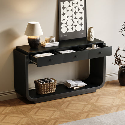 Classic-Style Console Table, 3 Storage Drawers, Display Shelf, Curved Legs, Painted Finish, Black