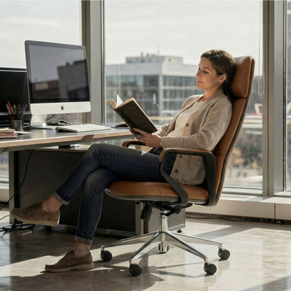 FurniBaron PU Leather High Back Office Chair with , ergonomic lumbar support 400lbs, sturdy metal base, 360° silent wheels, fit for home and office