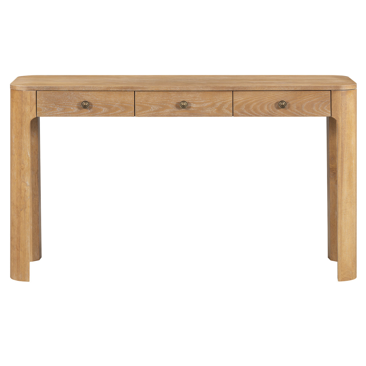 TREXM Rustic Console Table with Curved Corners for Safety, Entryway Table with 3 Concealed Drawers