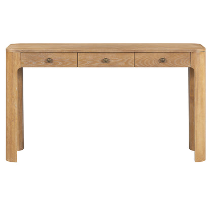 TREXM Rustic Console Table with Curved Corners for Safety, Entryway Table with 3 Concealed Drawers