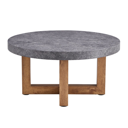 Modern Retro Gray Texture MDF Round Coffee Table with Crossed Legs, 31.4' Diameter