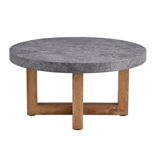 Modern Retro Gray Texture MDF Round Coffee Table with Crossed Legs, 31.4' Diameter