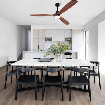 72 Inch Ceiling Fan with LED Light, 3‑Blade Black Walnut Wooden Fan, DC Motor, 6‑Speed & 1/4/8H Timer, Matte Black Iron, For Large Living Room Farmhouse Indoor