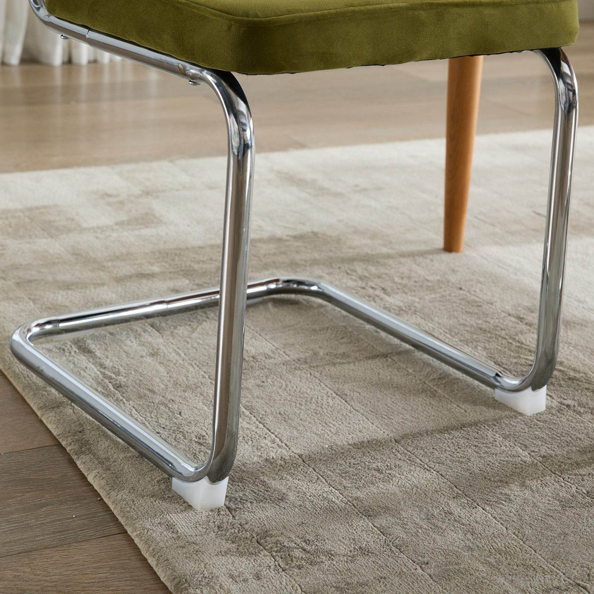 Mid Century Modern Dining Chairs Set of 2, Velvet Accent Chairs with Natural Cane Back & Stainless Chrome Base