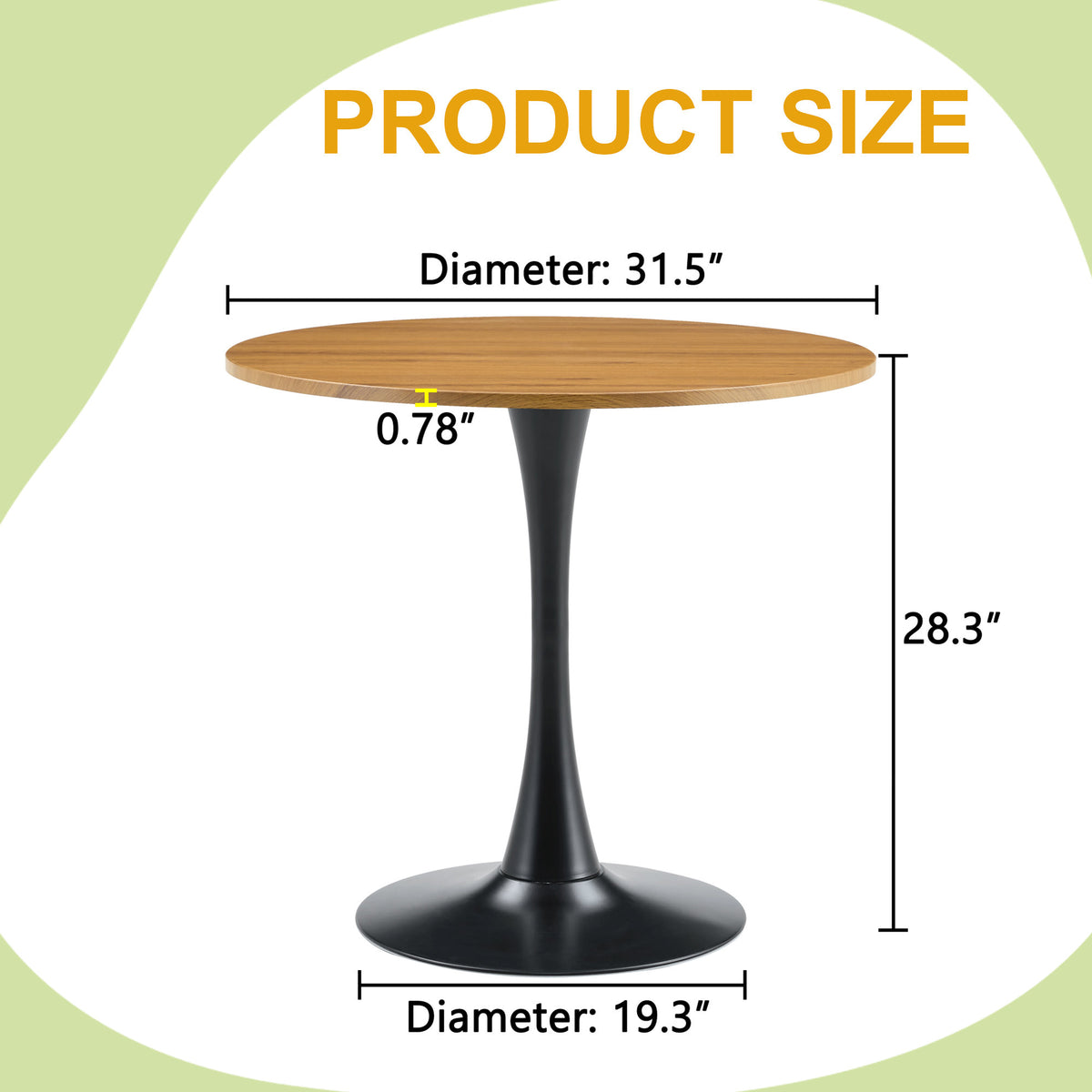 Round Dining Table, 31.5" Circle Tulip Table with Thickened Tabletop & Metal Pedestal, Mid Century Modern Bistro Table for Kitchen, Small Places, Living Room, Cafe (Faux Wood)W2920P405350