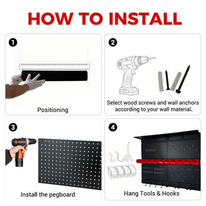 Pegboard Wall Organizer,48 x 36 inch Garage Storage Pegboard ,Metal Peg Board with Hooks & Storage Bins, Tool Panel Organizer