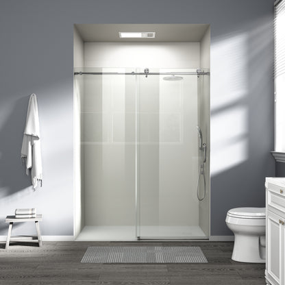 56' - 60' W x 76' H Single Sliding Shower Door, Frameless Bathroom Sliding Door with 1/4' (6mm) Tempered Glass for Walk-in Shower, Brushed Nickel CM-25D06-60BNX