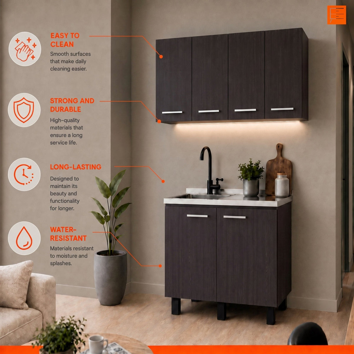 Wenge 2-Piece Kitchen Sink Cabinet Set