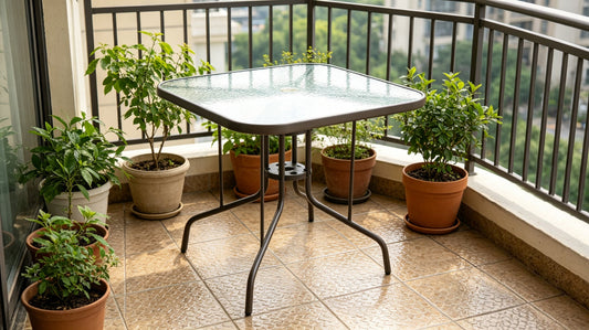 Tangkula 35 Inch Patio Dining Table with Tempered Glass Top