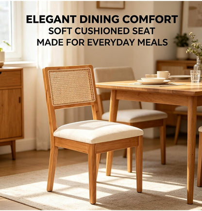 Set of 2 Rubber Wood Dining Chairs, 18.5inch Compact Upholstered Fabric Kitchen Chairs for Small Spaces, Modern Dining Room Chairs for Home, Cafe, Ergonomic Design, Sturdy Frame, Easy to Clean