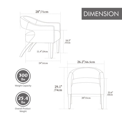 Modern Upholstered PU Open Back Accent Armchair Barrel Dining Chair with Weathered Rubberwood Legs, Hollow-Out Side Club Chair for Living Room Bedroom Restaurant Cafes Dining Room Reception,Brown