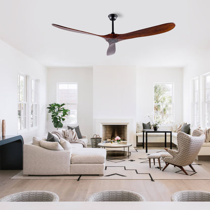 72 Inch Ceiling Fan with 3 Solid Wood Blades, Reversible Quiet DC Motor, Remote Control, Modern Farmhouse Ceiling Fan for Large Living Room Villa Indoor