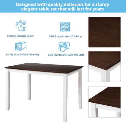 TOPMAX 5-Piece Dining Table Set Home Kitchen Table and Chairs Wood Dining Set, Espresso+White