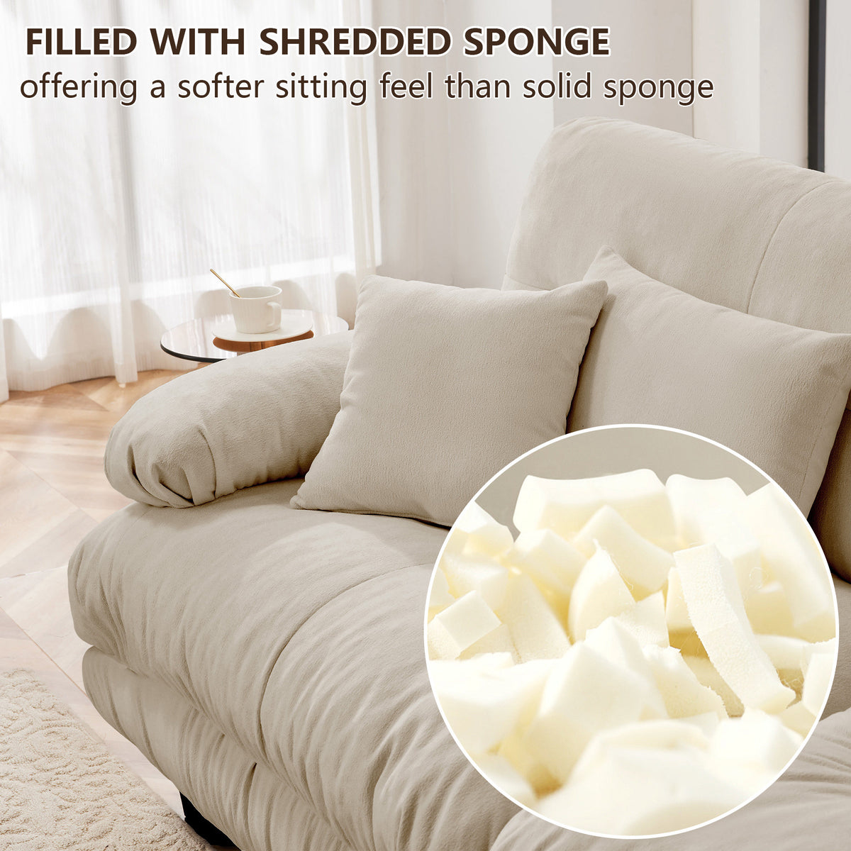 Cloud Couch 2 Seater Sofa, Chenille 2 - Seat sofa with 2 Lumbar pillows and 2 throw pillows, Chenille Light coffee