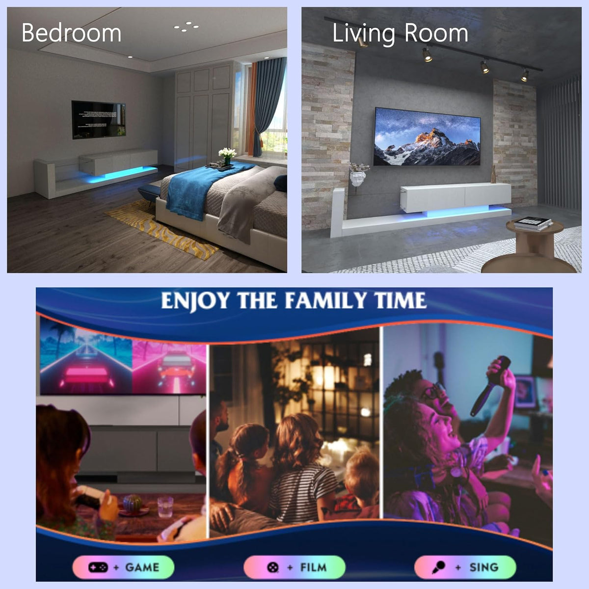 [New Update] LED TV Stand for 55 65 75 Inch TV, Modern Entertainment Center Equipped with Power Outlet, 50 60 70 Inch TV Console for Homes & Apartments, White