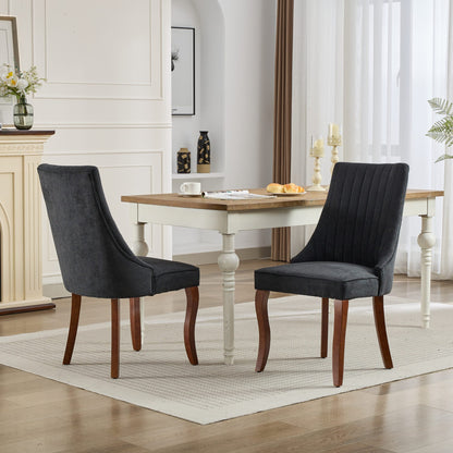 Rayon Cloth Flocking Linen Dining Chairs Channel Kitchen Dinner Chair Comfy Fabric Upholstered Accent Chair for Dining Room with Curved - Black