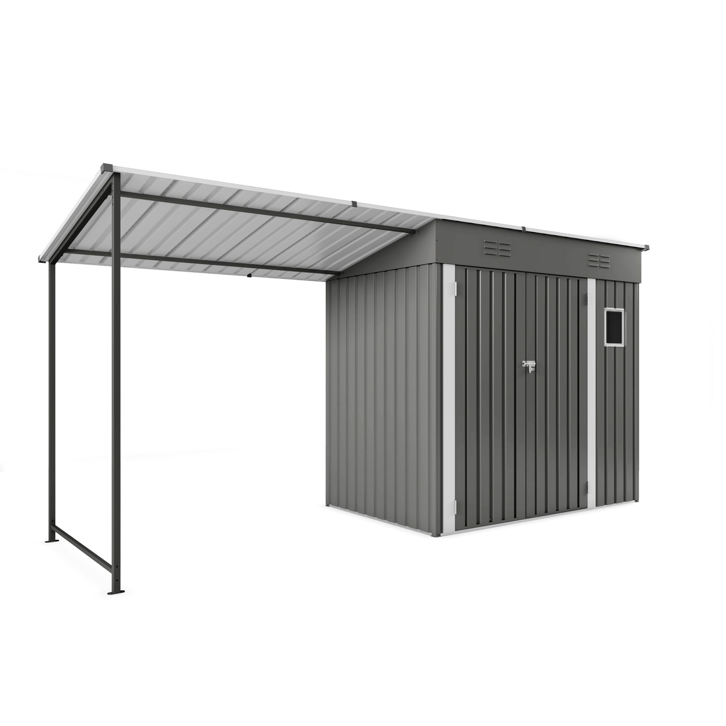 12x4 ft Metal Lean to Shed with Open-Sided Pergola , 4'x6' Outdoor Storage Shed & 6'x4' Attached Hardtop Gazebo Combo, 2-in-1 Sheds & Outdoor Storage tool Shed for Patio, Backyard,Garden