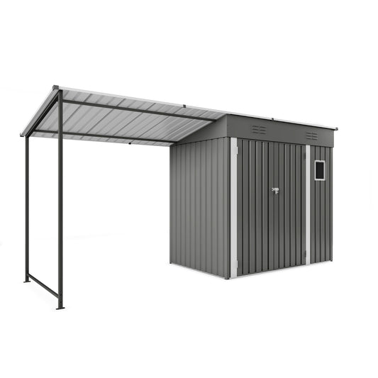 12x4 ft Metal Lean to Shed with Open-Sided Pergola , 4'x6' Outdoor Storage Shed & 6'x4' Attached Hardtop Gazebo Combo, 2-in-1 Sheds & Outdoor Storage tool Shed for Patio, Backyard,Garden