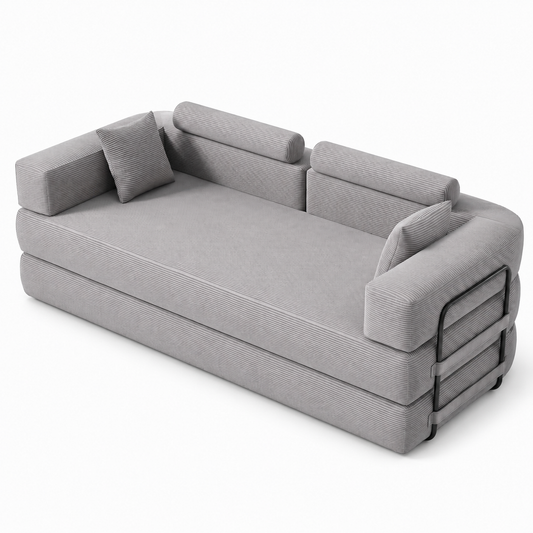 Folding Sofa Bed, Corduroy Convertible Sofa Bed, Modular Sectional Sleeper Sofa, No Assembly Boneless Couch for Living Room, Memory Foam Floor Cloud Couch with Removable Slipcovers & Cylindrical Headr