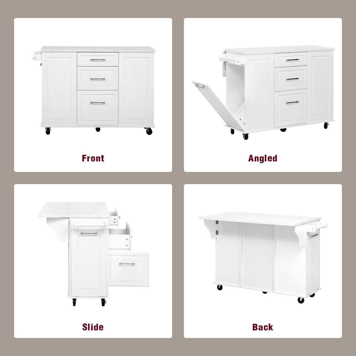 K&K 50.7" Kitchen Island with Storage Tilt Trash Can Cabinet and Pull Out Cabinet Organizer – Model N707S299008W
