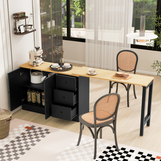 U_STYLE 89.7''Wooden Sideboard with Extendable Table,Multifunctional Storage Cabinet with 2 Doors and 3 Drawers,for Living Room,Study,Foyer and Kitchen