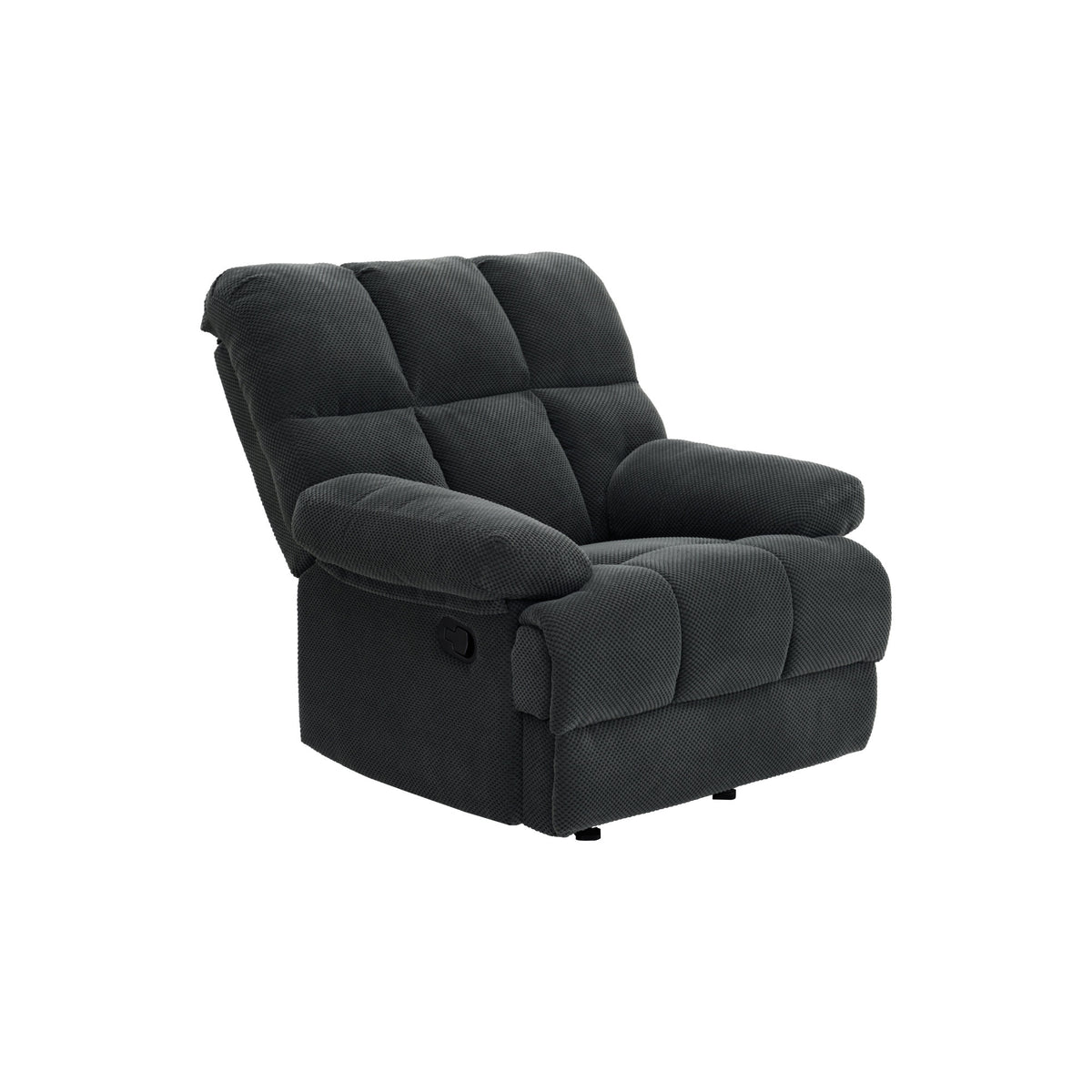 Modern Manual Rocker Recliner Chair with Nubby Upholstery Fabric in Dark Grey, Fabric +Wood and Metal Construction