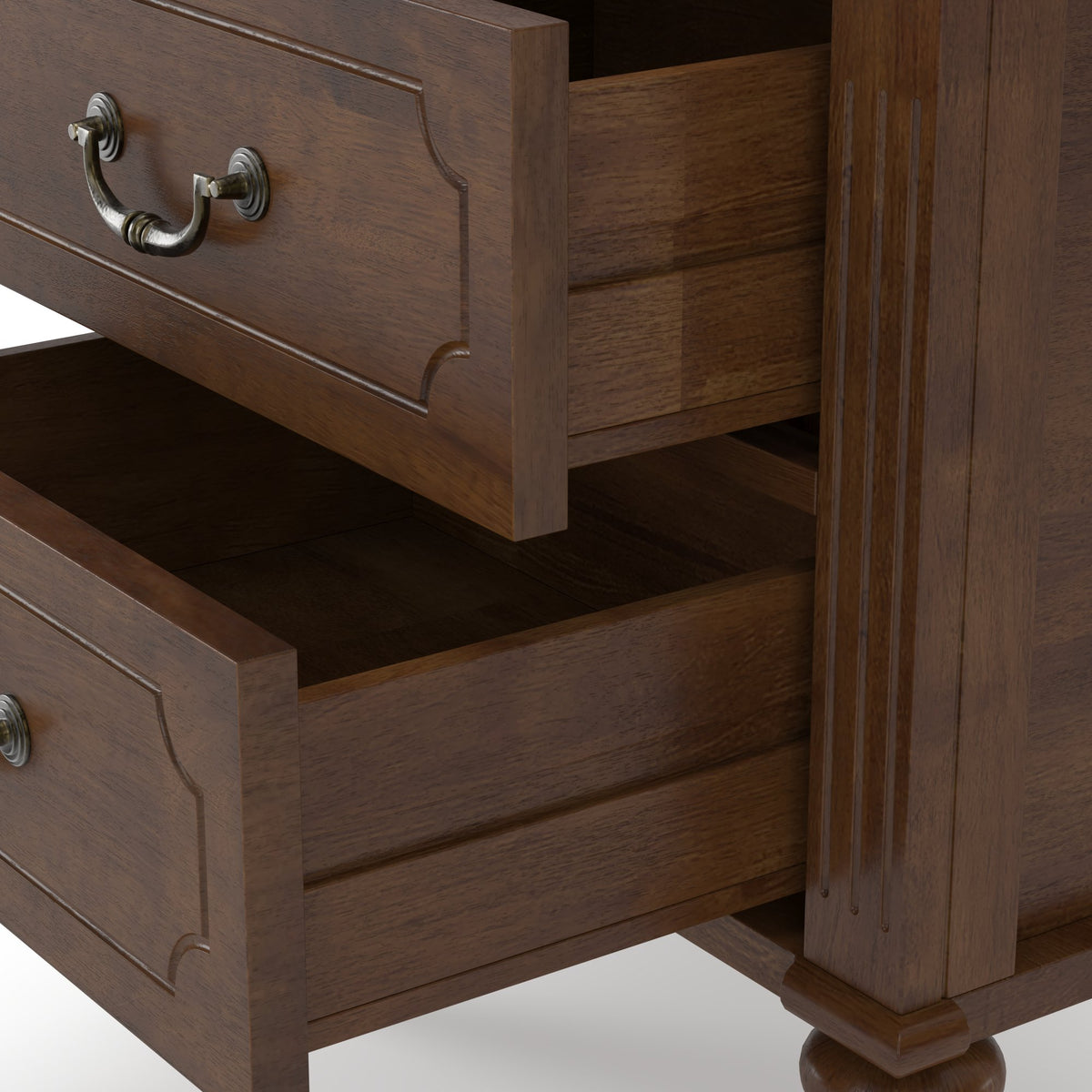 Farmhouse Nightstand with 2 Drawer, Traditional Wood Bedside Table, Wood Storage End Table with 4 Solid Wood Feet, Metal Handle, Traditional wood-on-wood drawer glides, Easy Assembly, Walnut,2-Piece