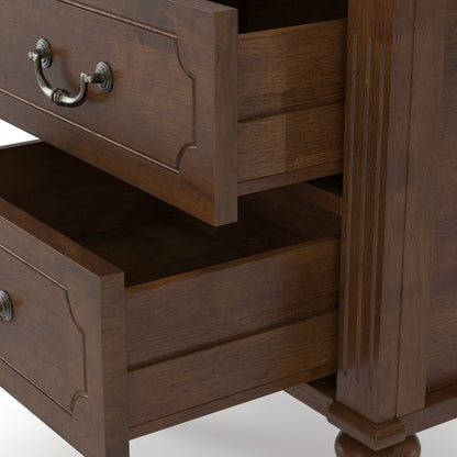 Farmhouse Nightstand with 2 Drawer, Traditional Wood Bedside Table, Wood Storage End Table with 4 Solid Wood Feet, Metal Handle, Traditional wood-on-wood drawer glides, Easy Assembly, Walnut,2-Piece