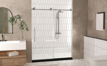 Frameless shower door 56-60 "W x 76" H, 1/4 "(6 mm) Clear Tempered Glass, Explosion Proof Film, Stainless Steel Handle,Brushed Nickel